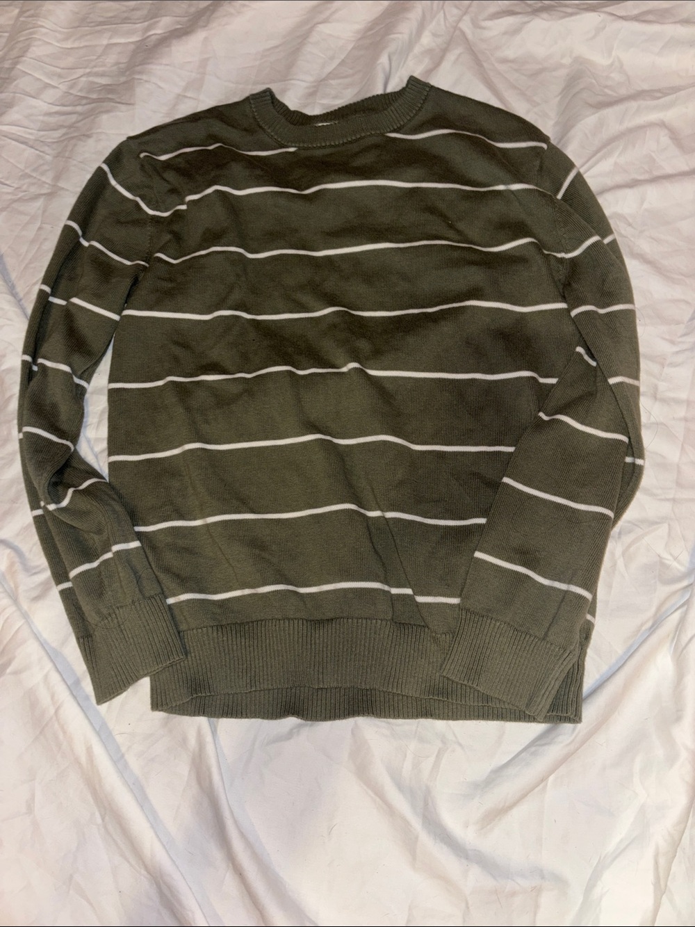 Boys Cat & Jack Olive Green Crewneck Sweater with White Stripes